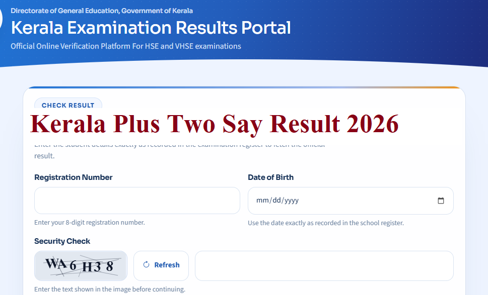 Kerala Plus Two SAY Results 2026